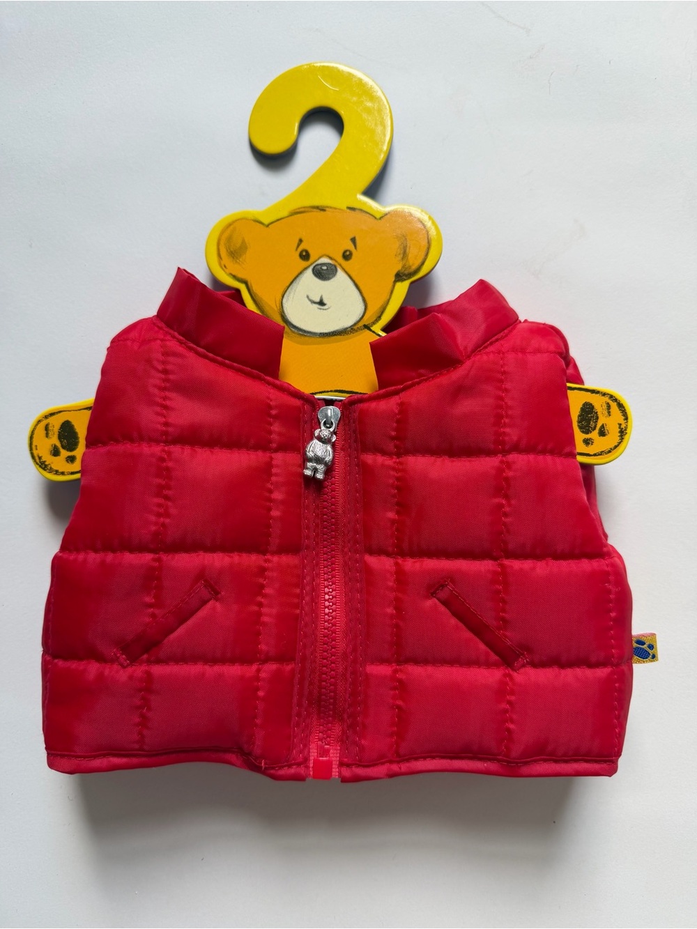 Build A Bear Puffer Vest Red Quilted Zipper Coat Rare Bearemy Pull w Hanger VTG